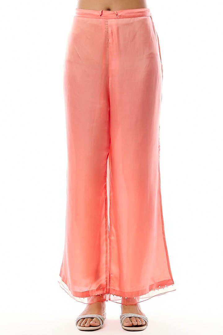 Coral Silk Floral Hand Embroidered Co-Ord Set by One not two at Pernia's Pop Up Shop