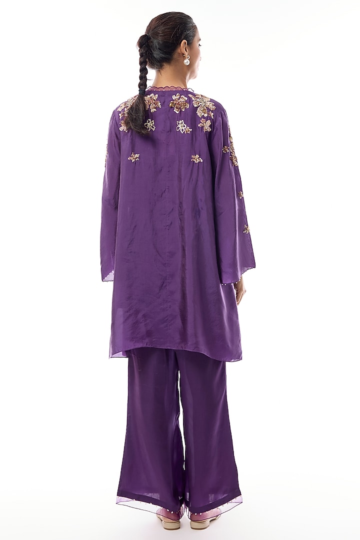 Violet Silk Floral Hand Embroidered Co-Ord Set by One not two at Pernia's Pop Up Shop