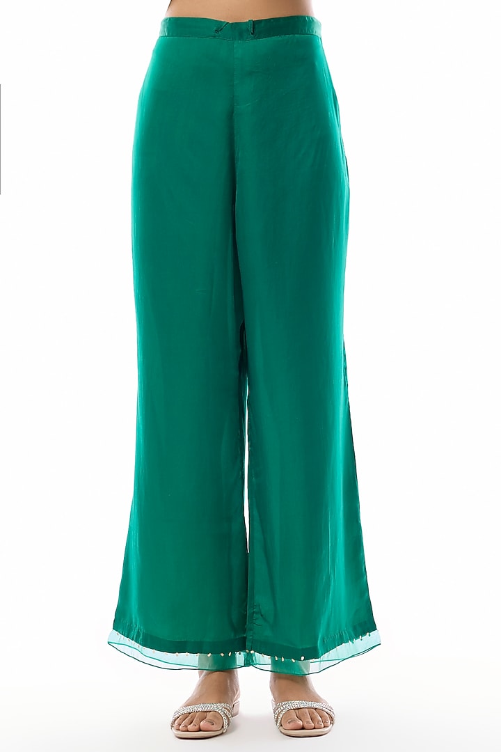 Emerald Green Silk Floral Hand Embroidered Co-Ord Set by One not two at Pernia's Pop Up Shop