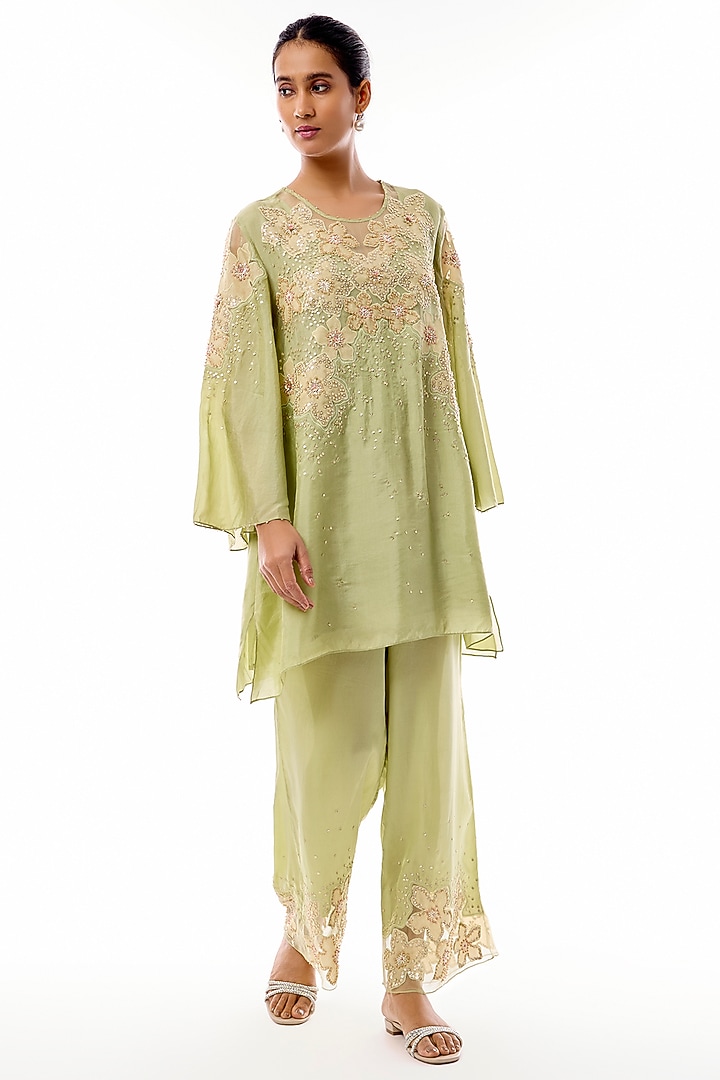 Mist Silk Floral Applique Embroidered Co-Ord Set by One not two at Pernia's Pop Up Shop