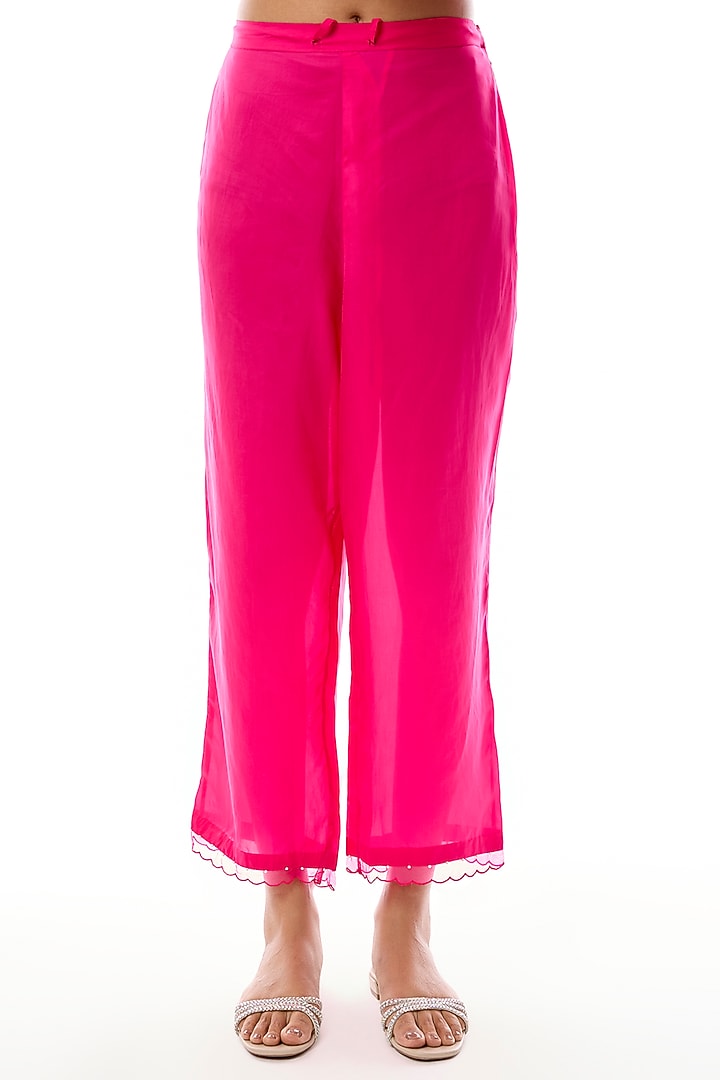 Hot Pink Silk Floral Applique Embroidered Kurta Set by One not two at Pernia's Pop Up Shop