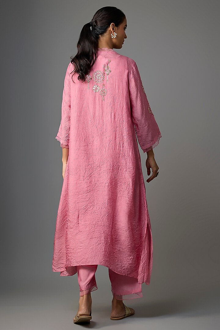 Rose Silk Crystal & Sequins Embroidered Kurta Set by One not two at Pernia's Pop Up Shop