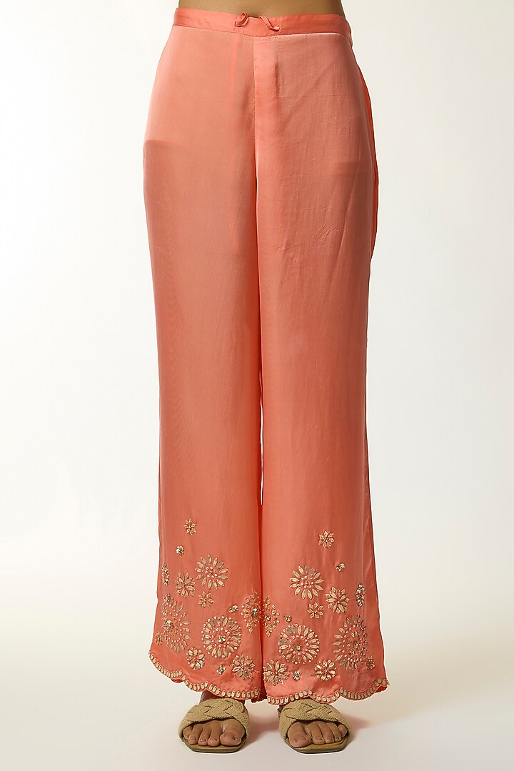 Orange Silk & Organza Thread Embroidered Kurta Set by One not two at Pernia's Pop Up Shop