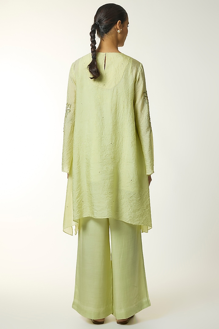 Green Silk Embroidered Kurta Set by One not two at Pernia's Pop Up Shop