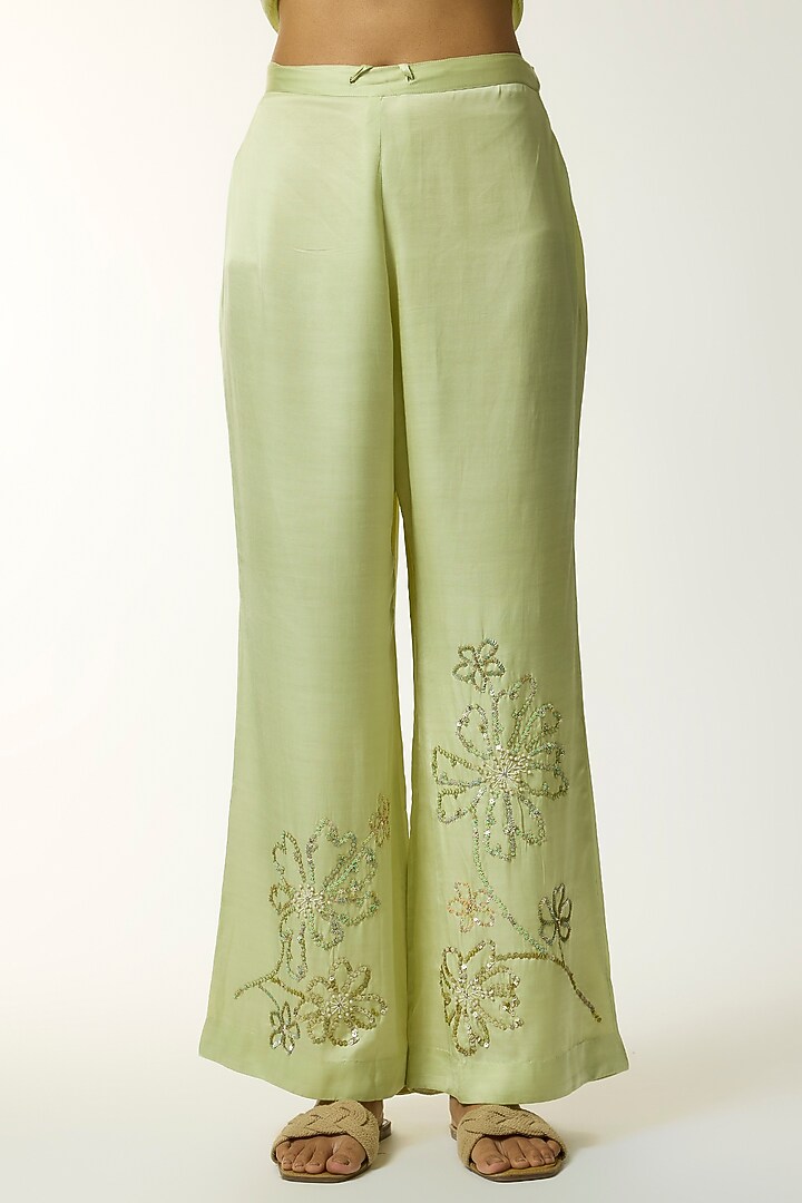 Green Silk Embroidered Kurta Set by One not two at Pernia's Pop Up Shop