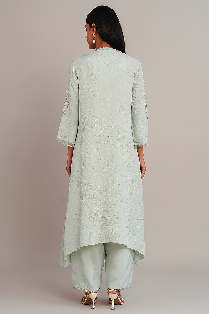 Opal Colored Silk Floral Hand Embroidered Kurta Set by One not two at Pernia's Pop Up Shop