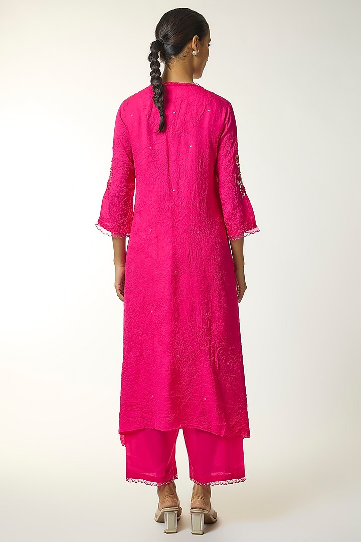 Pink Silk Embroidered Kurta Set by One not two at Pernia's Pop Up Shop