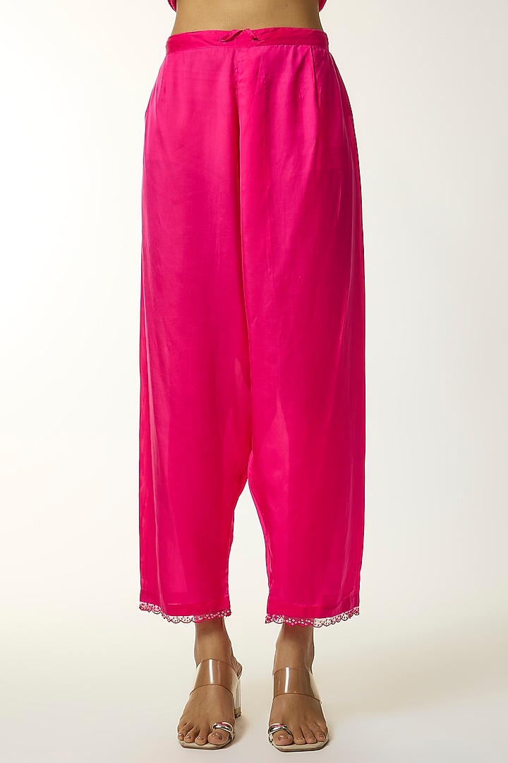 Pink Silk Embroidered Kurta Set by One not two at Pernia's Pop Up Shop