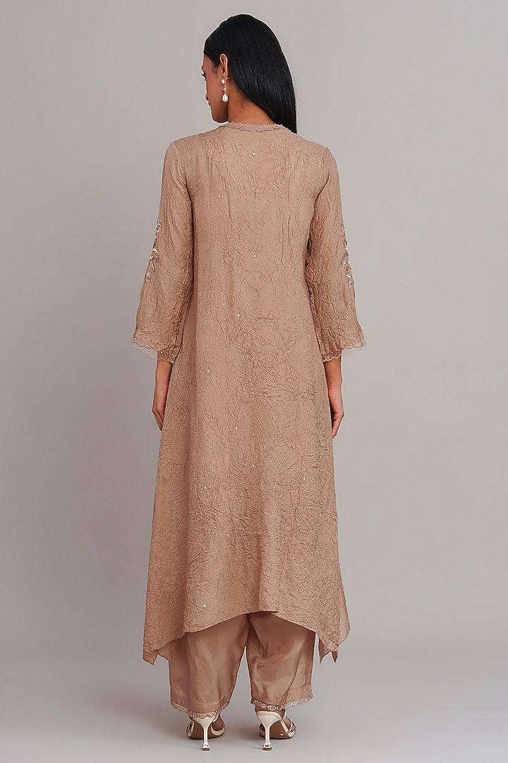 Gold Silk Floral Hand Embroidered Kurta Set by One not two at Pernia's Pop Up Shop