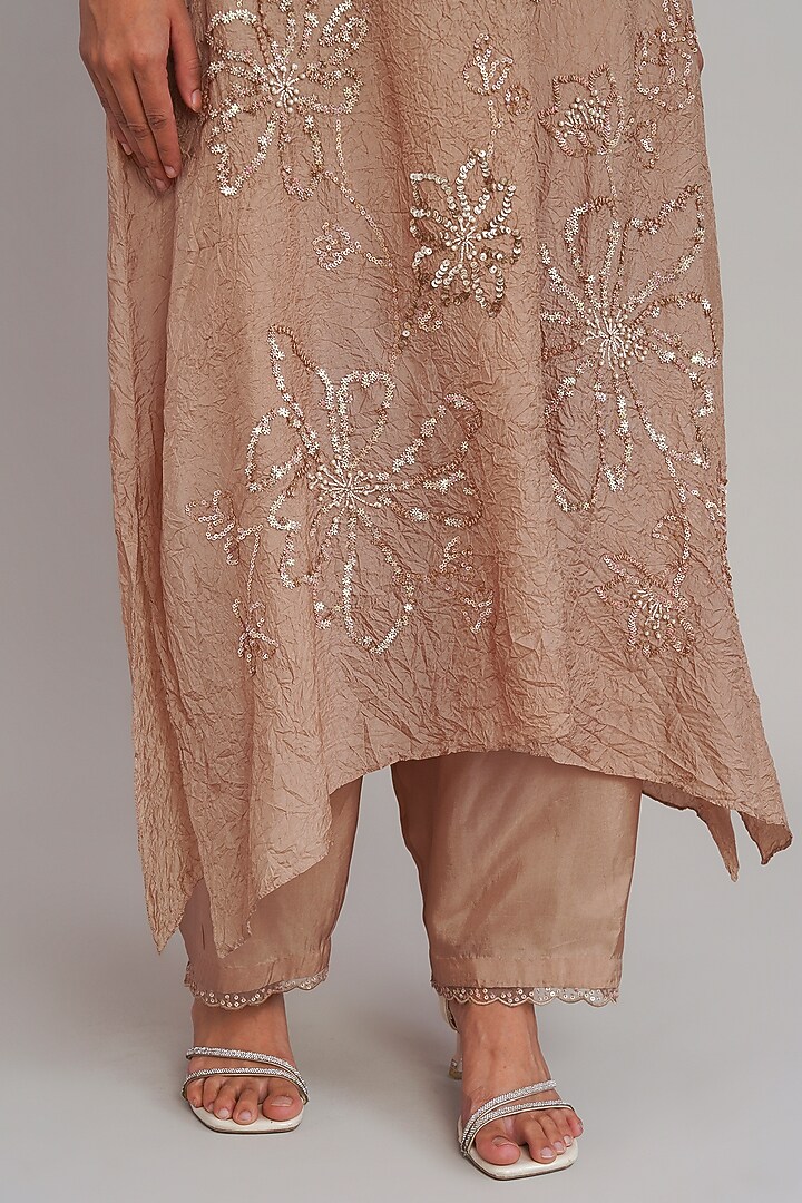 Gold Silk Floral Hand Embroidered Kurta Set by One not two at Pernia's Pop Up Shop