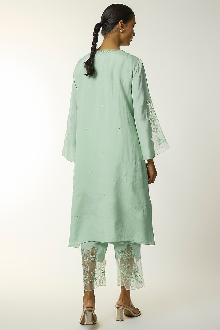 Opal Blue Silk Sequin Embroidered Kurta Set by One not two at Pernia's Pop Up Shop