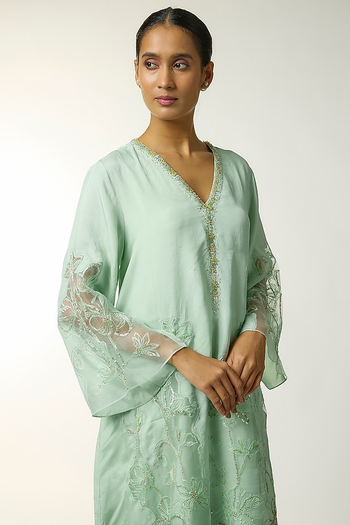 Opal Blue Silk Sequin Embroidered Kurta Set by One not two at Pernia's Pop Up Shop