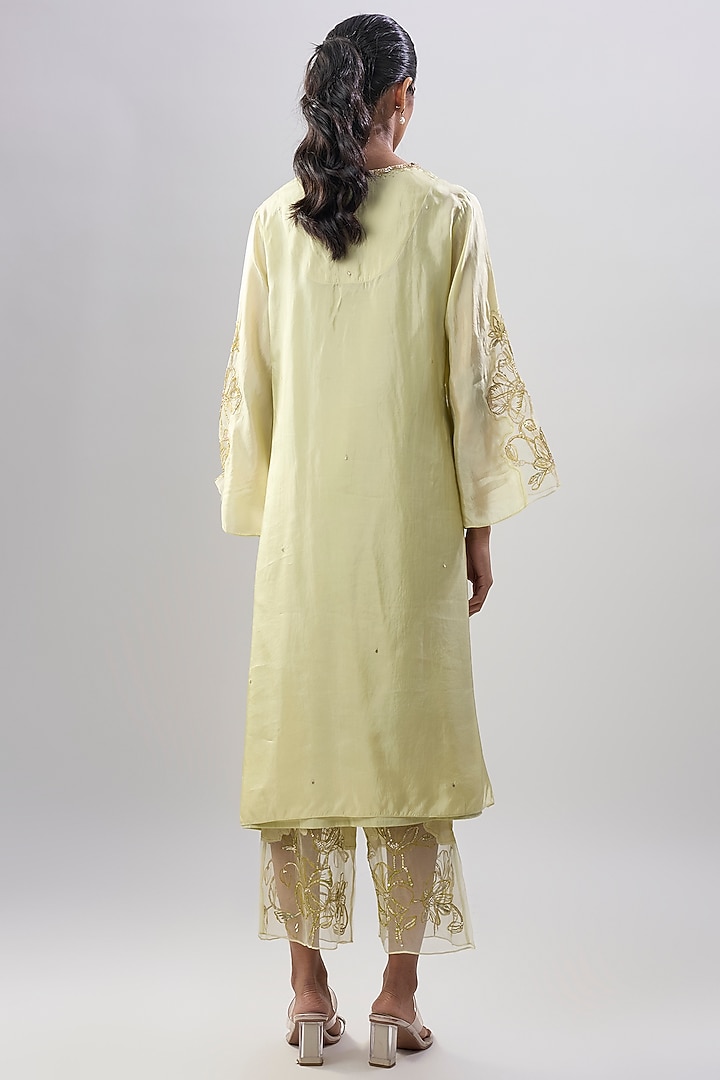 Aloe-Colored Silk Sequins Embroidered Kurta Set by One not two at Pernia's Pop Up Shop