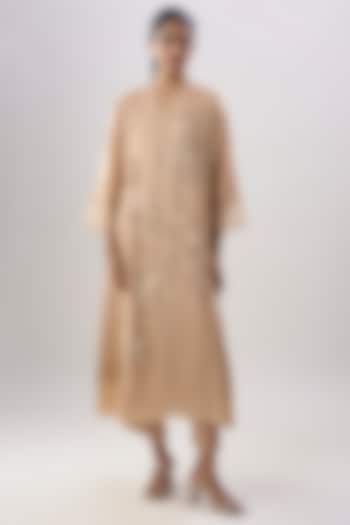 Gold Silk Floral Hand Embroidered Kurta Set by One not two at Pernia's Pop Up Shop