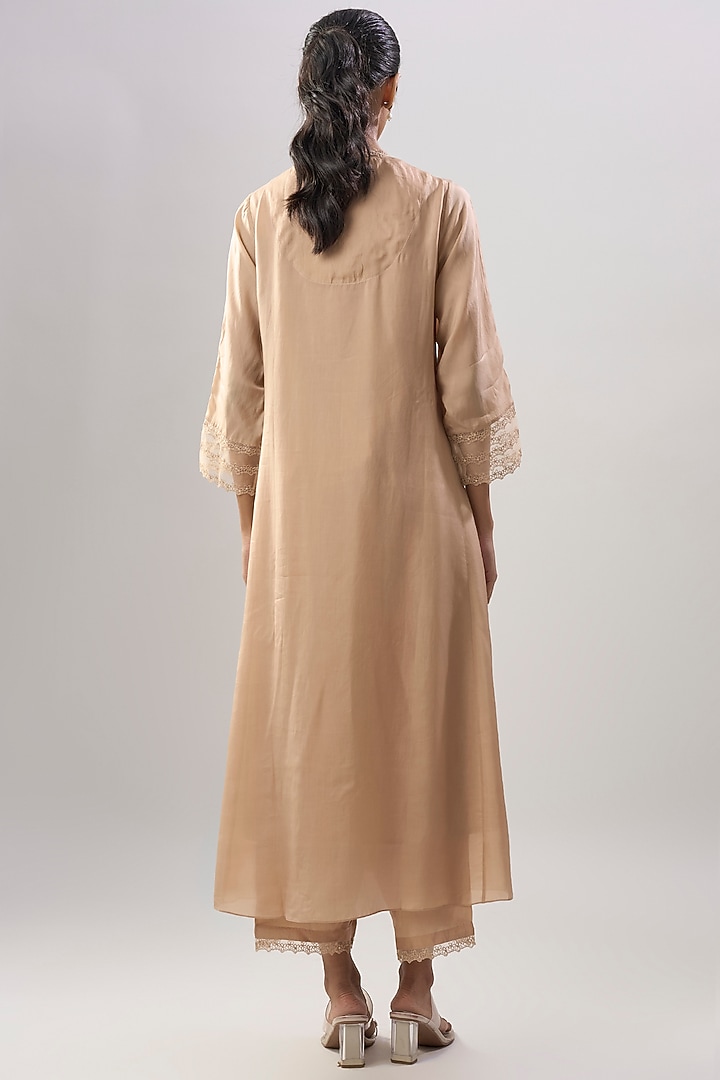Gold Silk Floral Hand Embroidered Kurta Set by One not two at Pernia's Pop Up Shop
