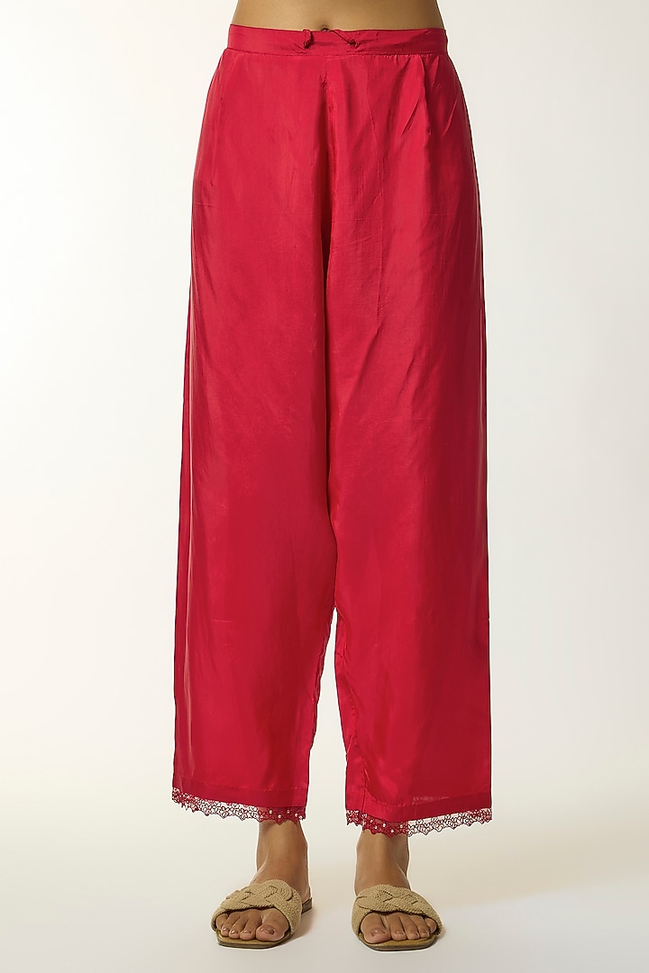 Red Silk Sequin Embroidered Kurta Set by One not two at Pernia's Pop Up Shop