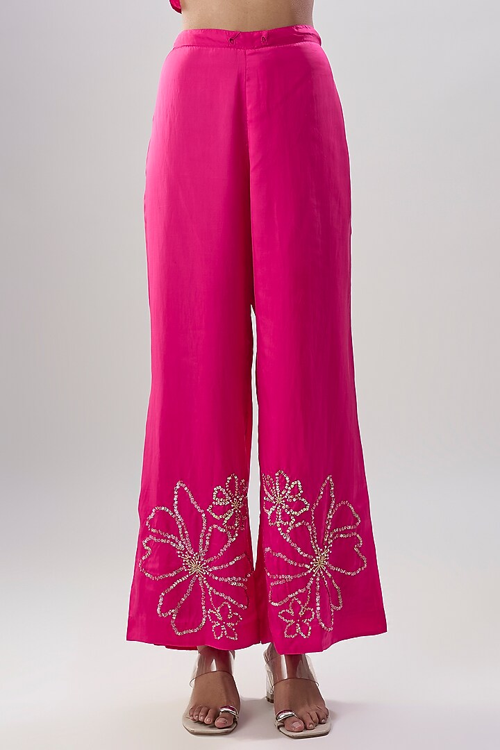 Pink Silk Floral Hand Embroidered Kurta Set by One not two at Pernia's Pop Up Shop