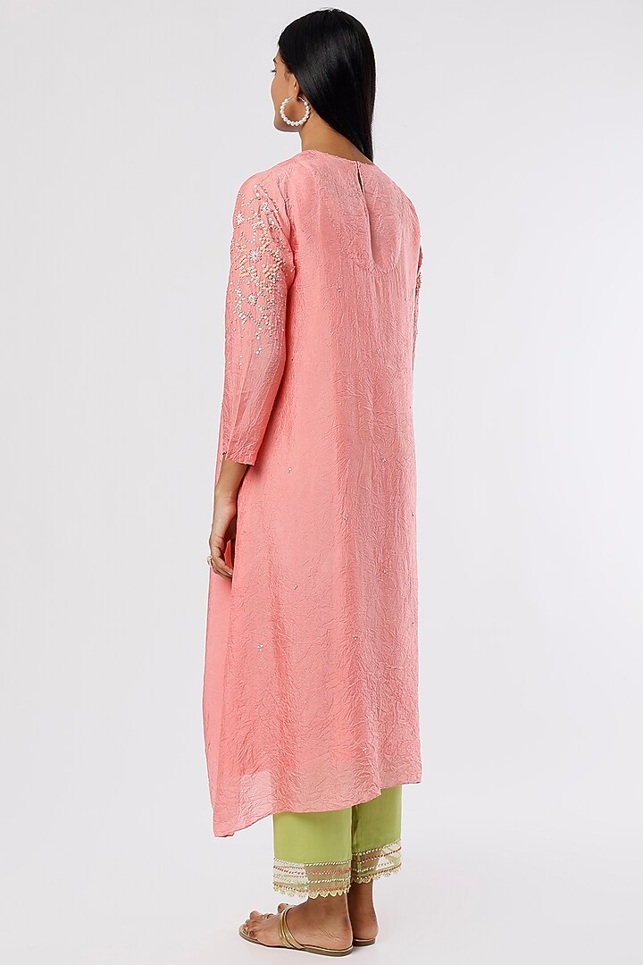 Peach Embroidered A-line Kurta by One not two at Pernia's Pop Up Shop