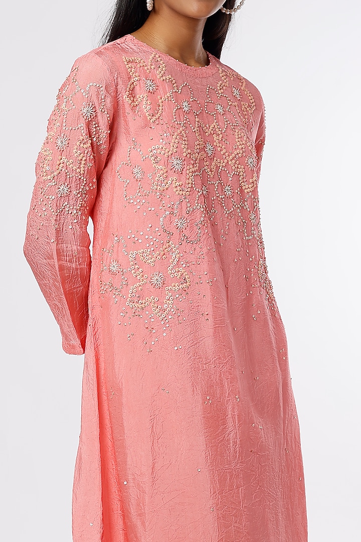 Peach Embroidered A-line Kurta by One not two at Pernia's Pop Up Shop