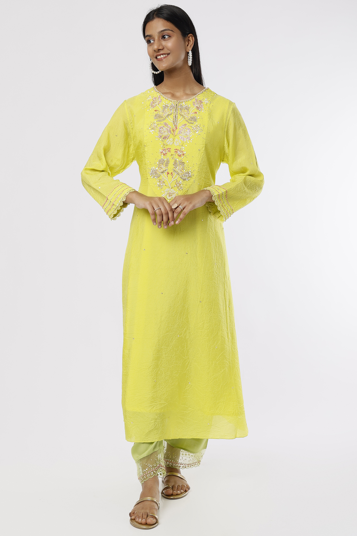 Mustard Embroidered A-line Kurta by One not two at Pernia's Pop Up Shop