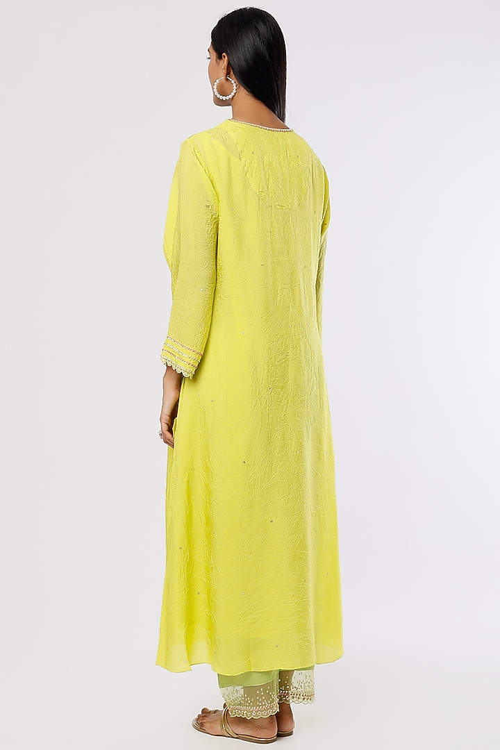 Mustard Embroidered A-line Kurta by One not two at Pernia's Pop Up Shop