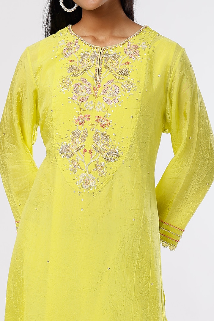 Mustard Embroidered A-line Kurta by One not two at Pernia's Pop Up Shop