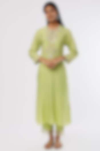 Pear Green Embroidered A-line Kurta by One not two