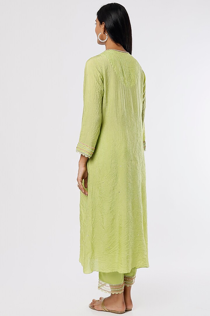 Pear Green Embroidered A-line Kurta by One not two at Pernia's Pop Up Shop