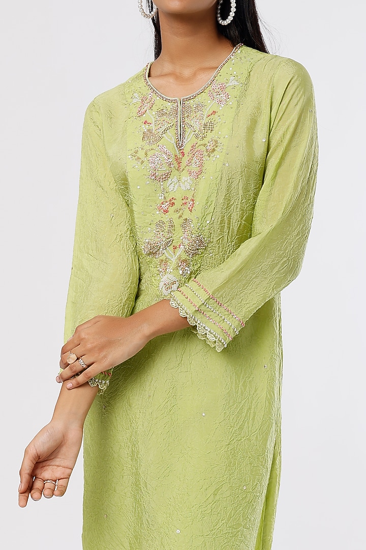 Pear Green Embroidered A-line Kurta by One not two at Pernia's Pop Up Shop