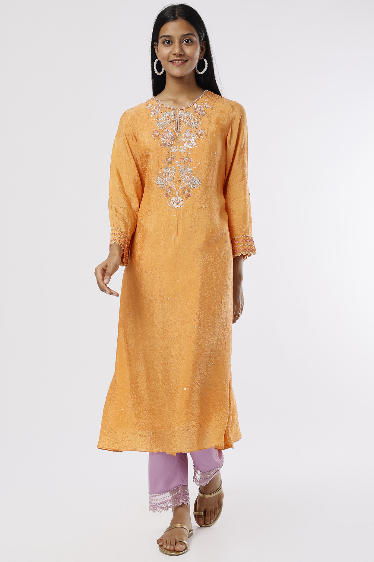 Orange Embroidered A-line Kurta by One not two at Pernia's Pop Up Shop