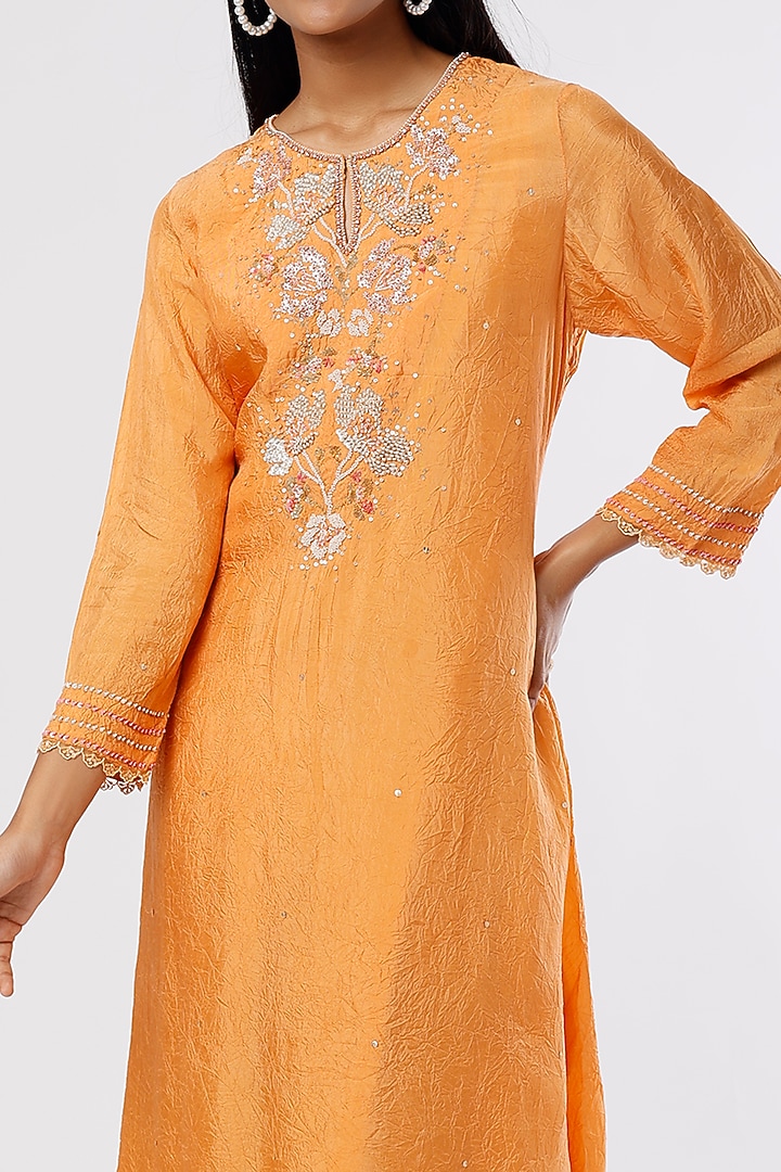 Orange Embroidered A-line Kurta by One not two at Pernia's Pop Up Shop