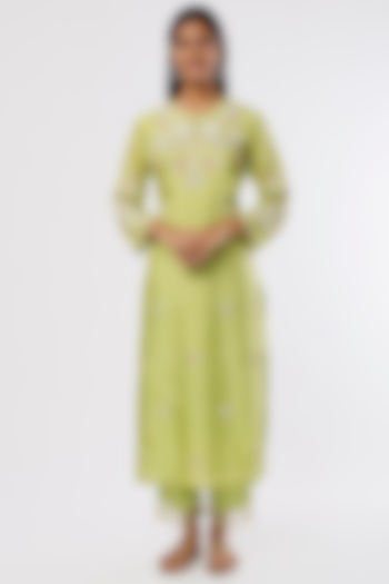 Pear Green Silk Kurta by One not two