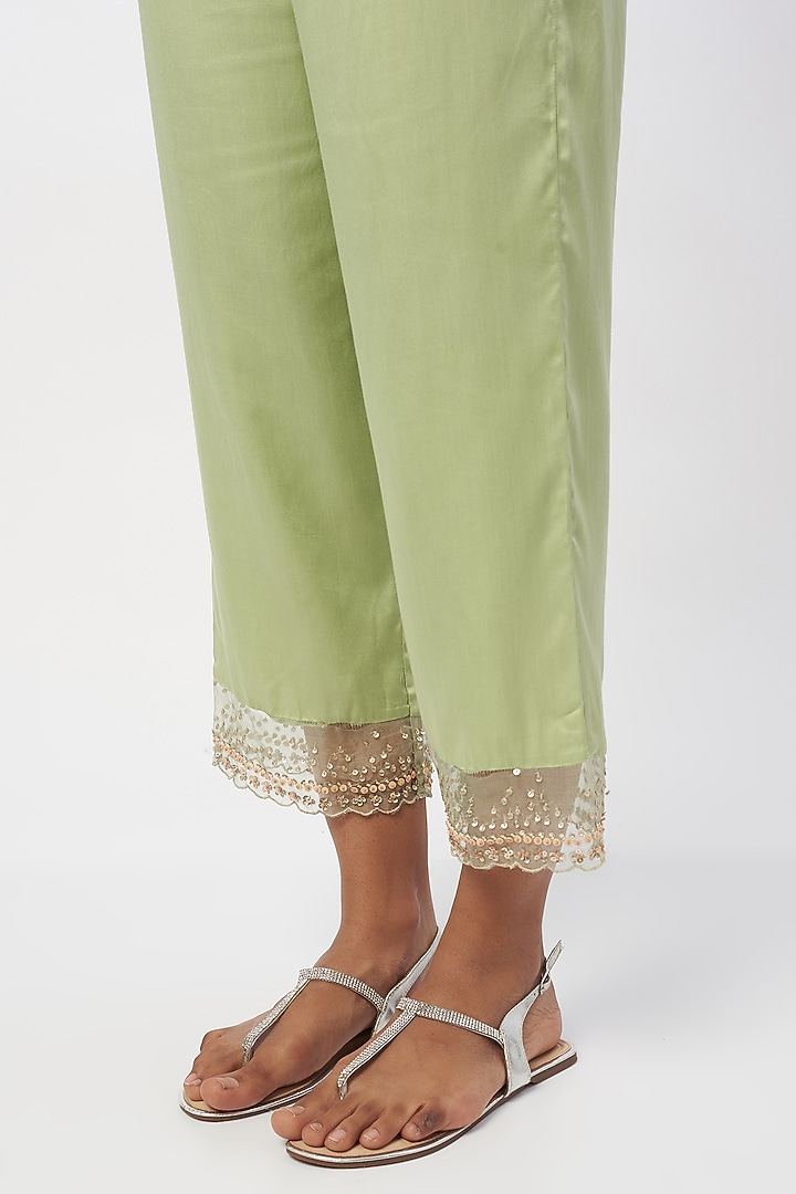 Mist Green Modal Satin Pants by One not two at Pernia's Pop Up Shop