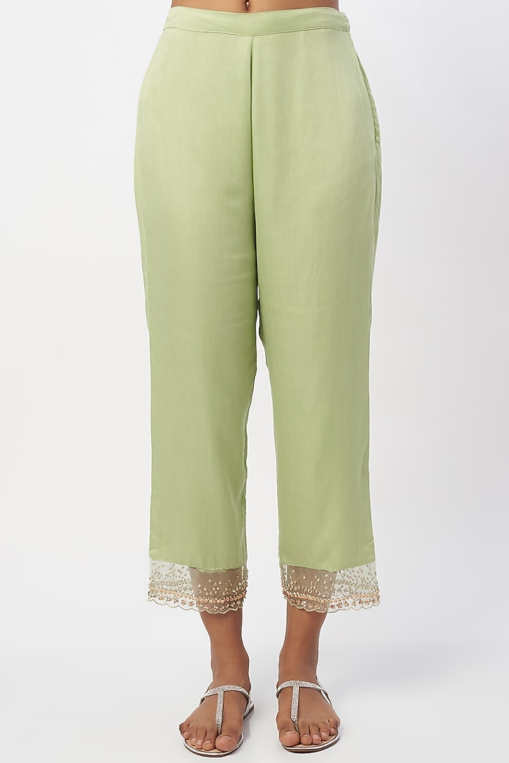 Mist Green Modal Satin Pants by One not two at Pernia's Pop Up Shop