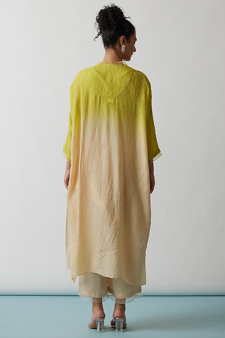 Citrus Yellow Ombre Viscose Silk Embroidered Kurta Set by One not two at Pernia's Pop Up Shop