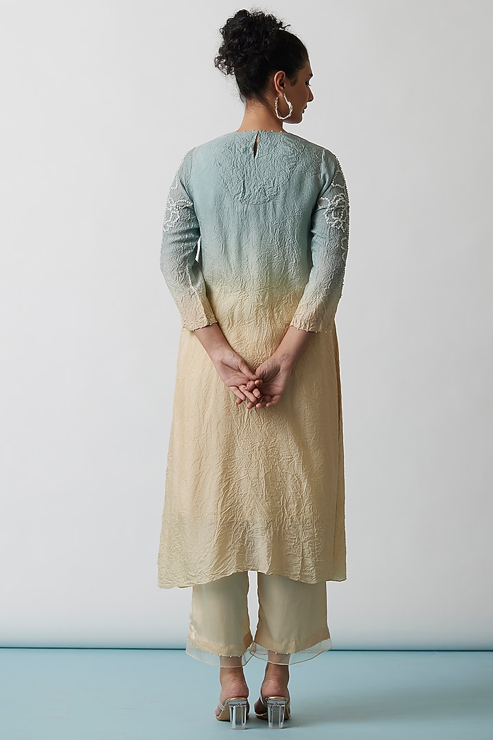 Blue Ombre Viscose Silk Embroidered Kurta Set by One not two at Pernia's Pop Up Shop