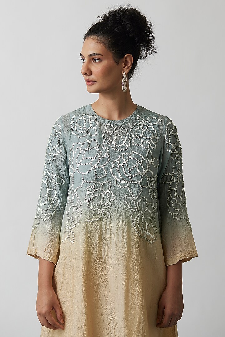 Blue Ombre Viscose Silk Embroidered Kurta Set by One not two at Pernia's Pop Up Shop