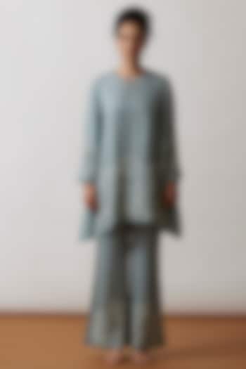 Cloud Blue Viscose Silk Embroidered Tunic Set by One not two at Pernia's Pop Up Shop