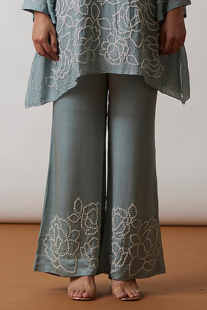Cloud Blue Viscose Silk Embroidered Tunic Set by One not two at Pernia's Pop Up Shop