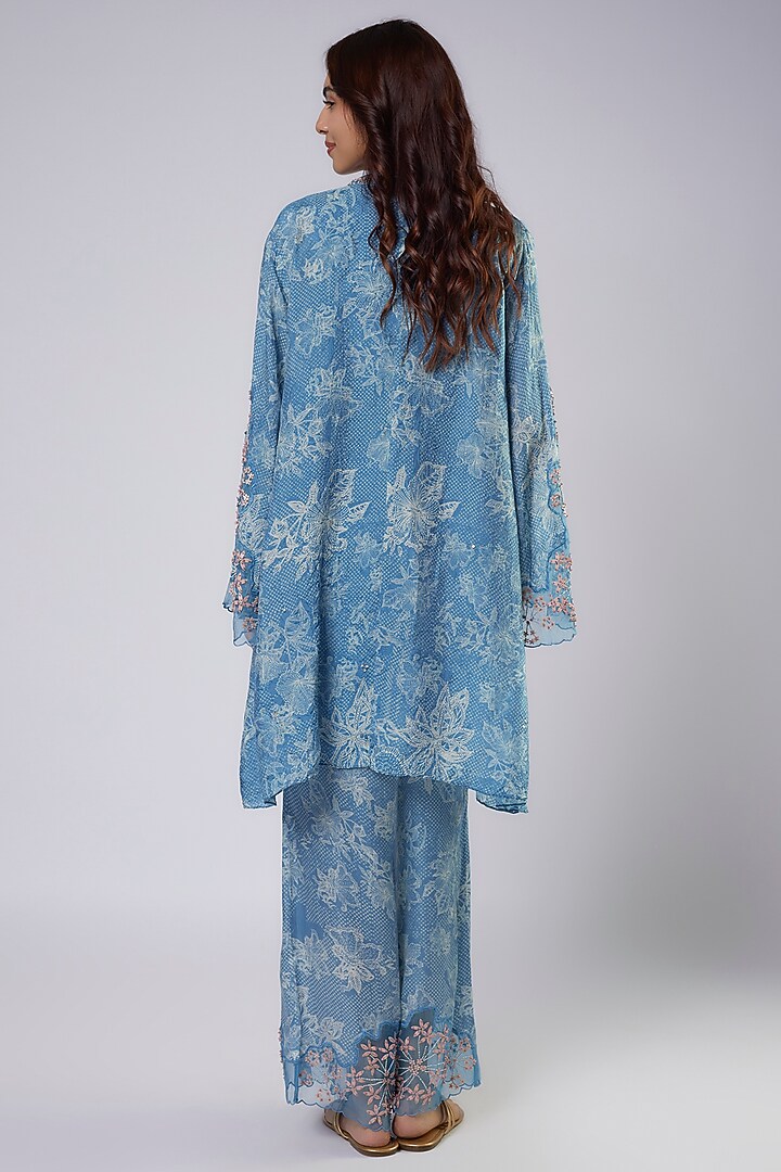 Blue Silk Polka Printed & Embroidered Kurta Set by One not two at Pernia's Pop Up Shop