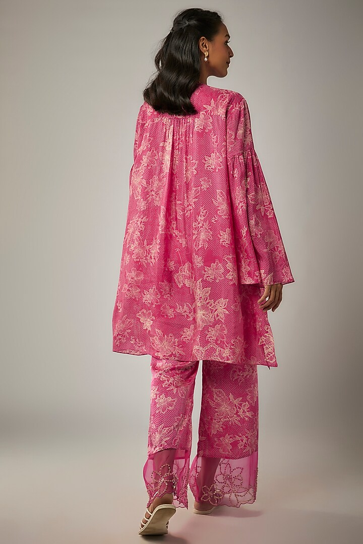 Pink Viscose Silk Printed & Sequin Embroidered Kurta Set by One not two at Pernia's Pop Up Shop