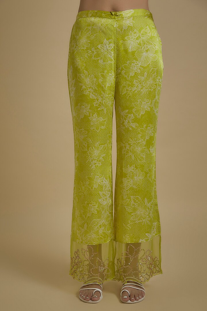 Lime Green Silk Floral Printed & Embroidered Tunic Set by One not two at Pernia's Pop Up Shop