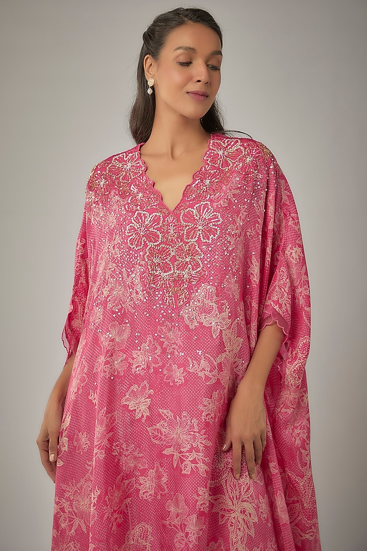 Pink Viscose Silk Printed & Sequin Embroidered Kurta Set by One not two at Pernia's Pop Up Shop
