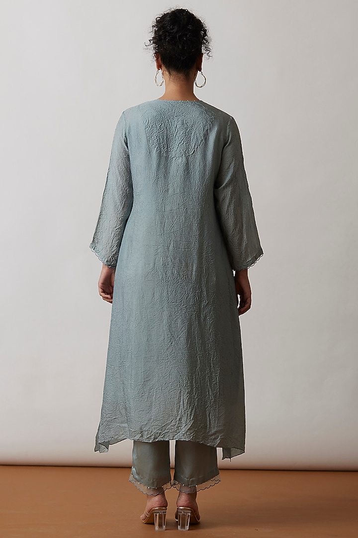 Cloud Blue Viscose Silk Embroidered Kurta Set by One not two at Pernia's Pop Up Shop