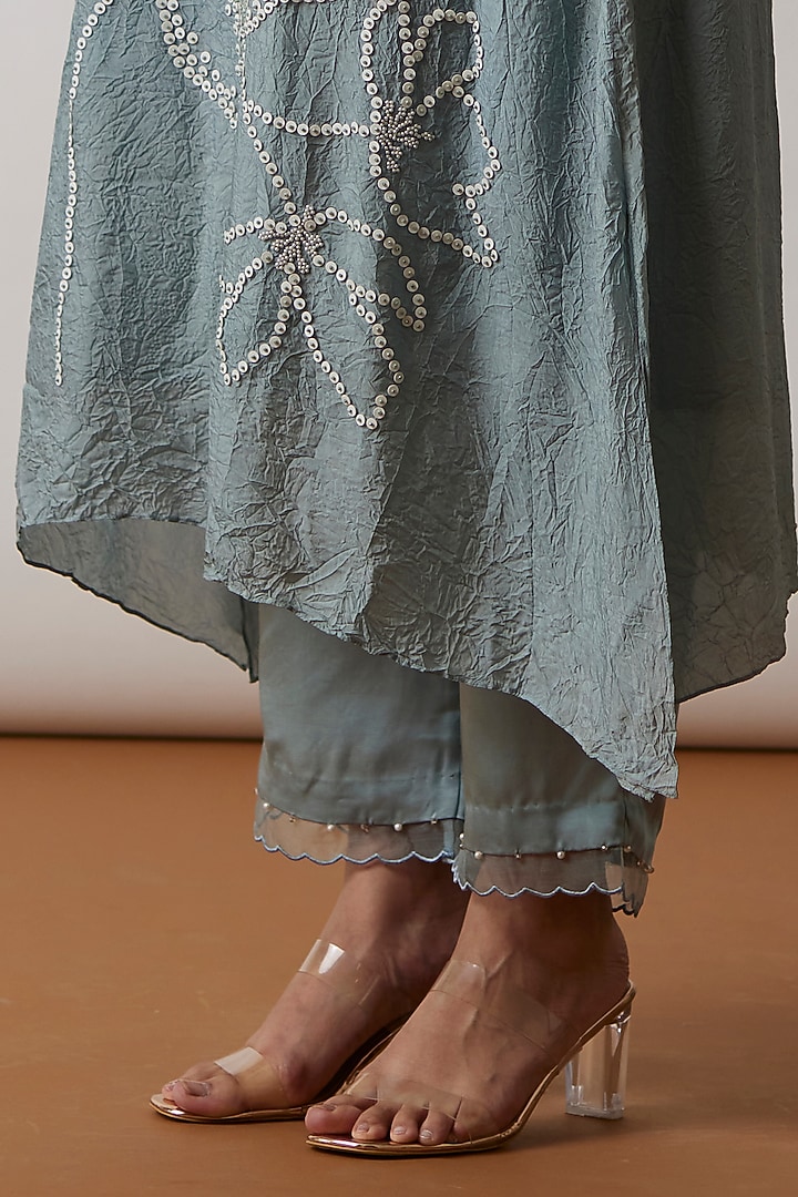 Cloud Blue Viscose Silk Embroidered Kurta Set by One not two at Pernia's Pop Up Shop