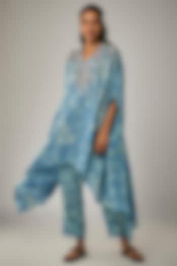 Blue Viscose Silk Printed & Sequin Embroidered Kurta Set by One not two