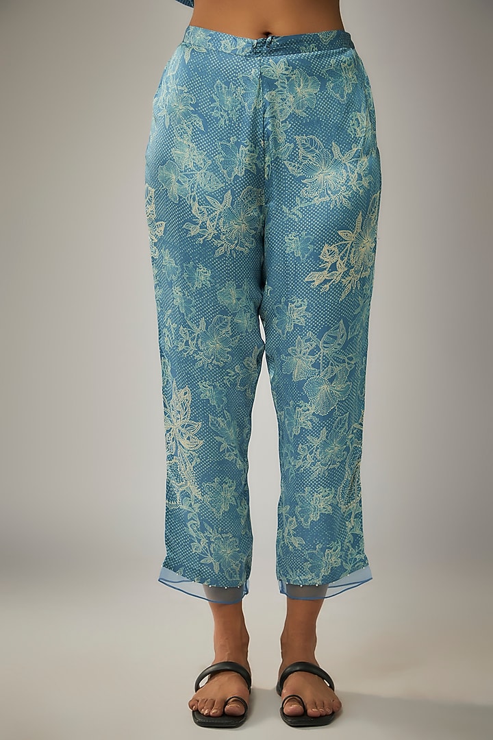 Blue Viscose Silk Printed & Sequin Embroidered Kurta Set by One not two at Pernia's Pop Up Shop