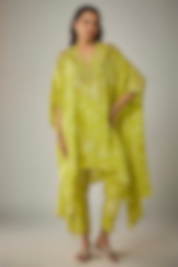 Lime Viscose Silk Printed & Sequin Embroidered Kurta Set by One not two