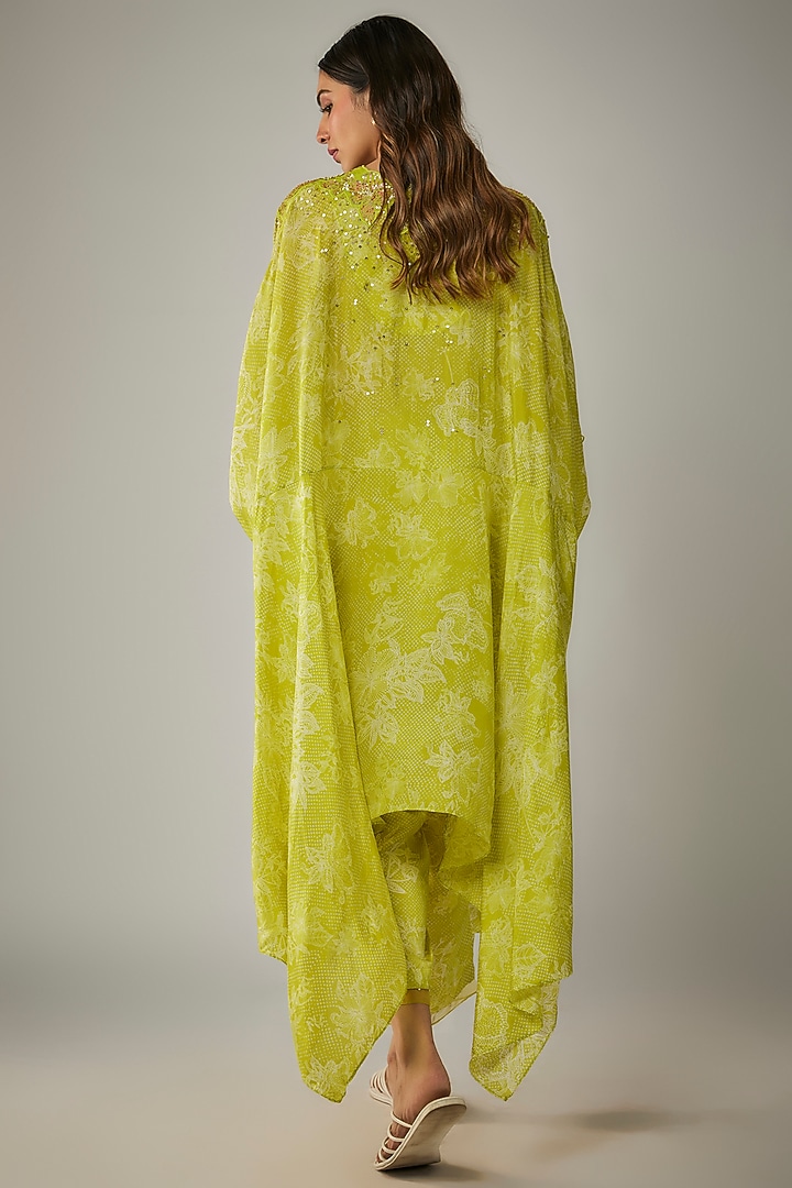 Lime Viscose Silk Printed & Sequin Embroidered Kurta Set by One not two at Pernia's Pop Up Shop