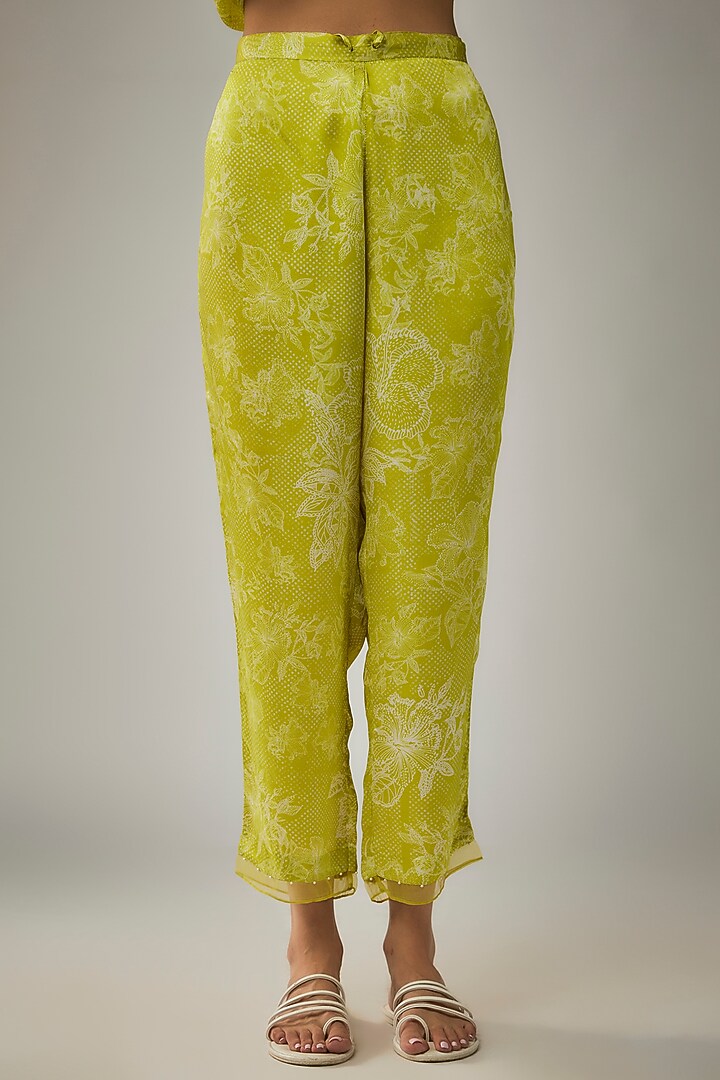Lime Viscose Silk Printed & Sequin Embroidered Kurta Set by One not two at Pernia's Pop Up Shop